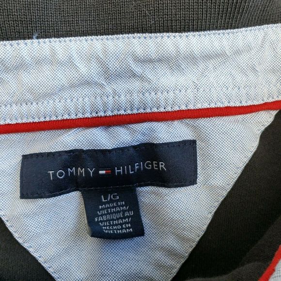 TOMMY HILFIGER Polo Shirt Black Short Sleeve Sz Lg - Picture 2 of 8